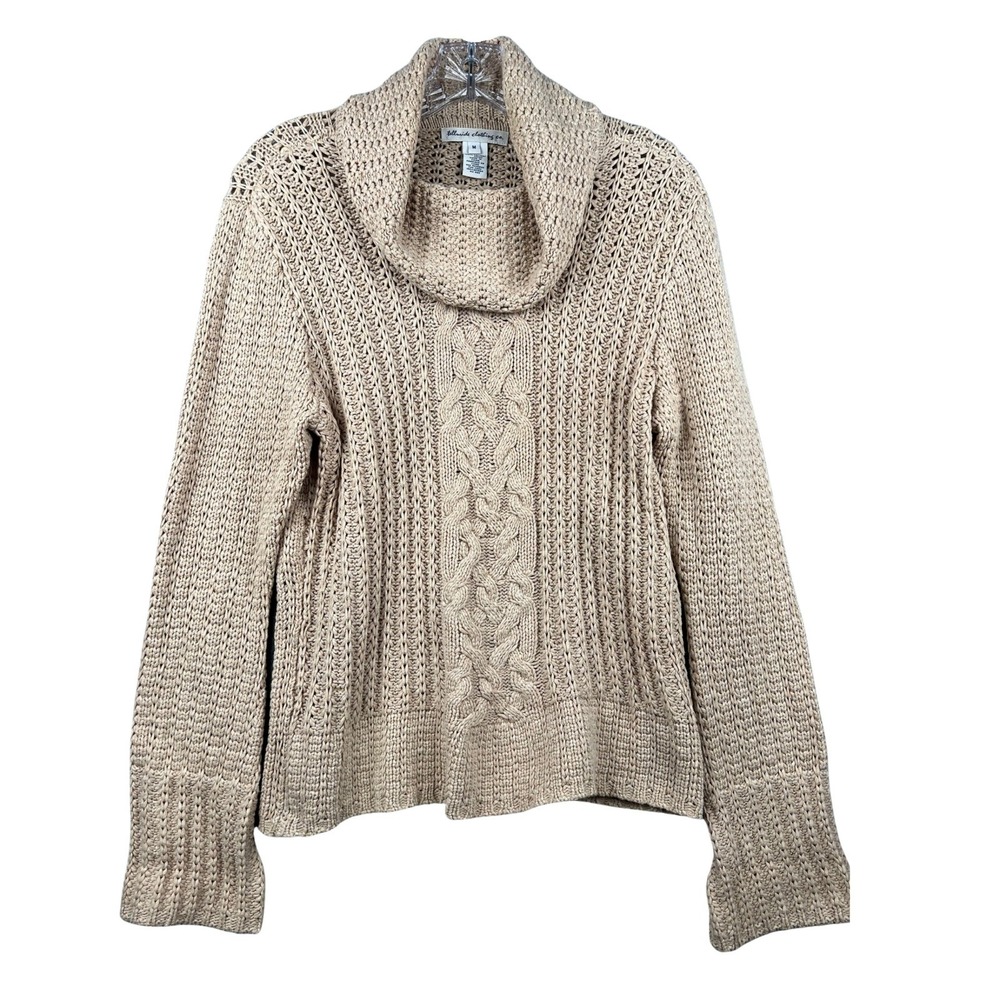 Telluride Clothing Co. Cable Knit Cowl Neck Cotton Sweater Womens Medium Beige